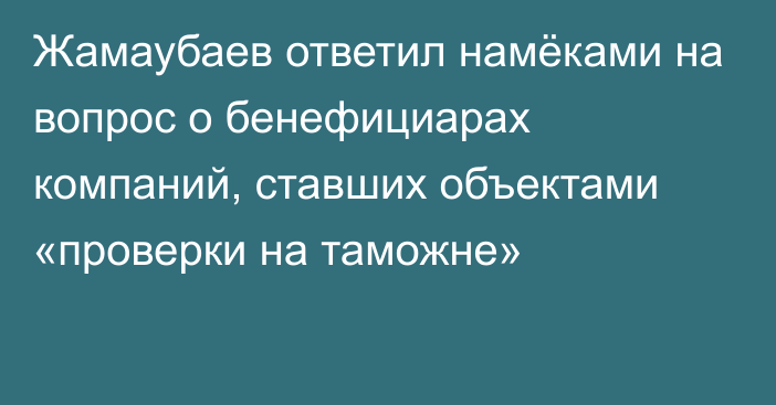 Жамаубаев ответил намёками на вопрос о бенефициарах компаний, ставших объектами «проверки на таможне»