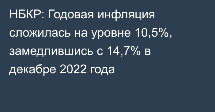 НБКР: Годовая инфляция сложилась на уровне 10,5%, замедлившись с 14,7% в декабре 2022 года
