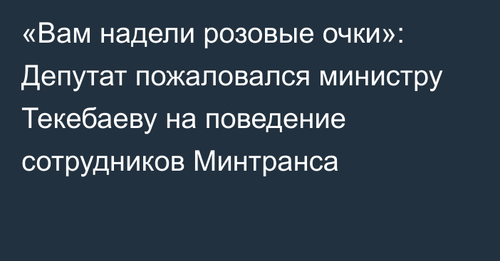 «Вам надели розовые очки»: Депутат пожаловался министру Текебаеву на поведение сотрудников Минтранса 