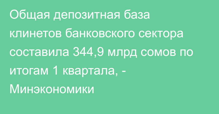 Общая депозитная база клинетов банковского сектора составила 344,9 млрд сомов по итогам 1 квартала, - Минэкономики