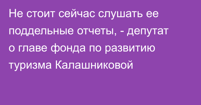 Не стоит сейчас слушать ее поддельные отчеты, - депутат  о главе фонда по развитию туризма Калашниковой