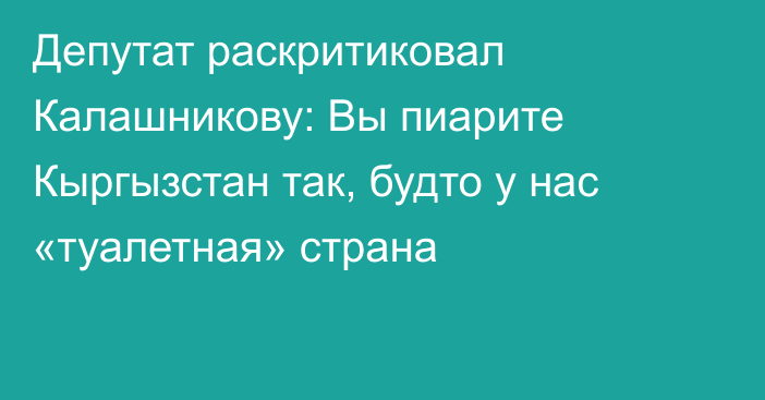 Депутат раскритиковал Калашникову: Вы пиарите Кыргызстан так, будто у нас «туалетная» страна
