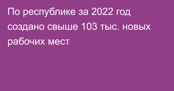 По республике за 2022 год создано свыше 103 тыс. новых рабочих мест