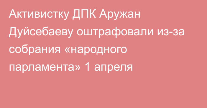 Активистку ДПК Аружан Дуйсебаеву оштрафовали из-за собрания «народного парламента» 1 апреля