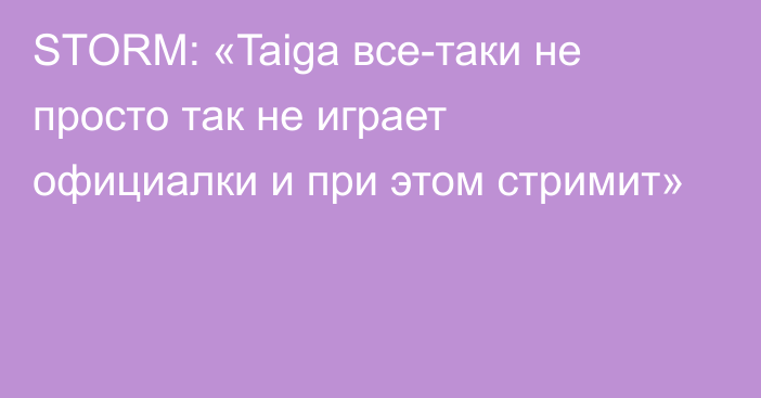 STORM: «Taiga все-таки не просто так не играет официалки и при этом стримит»