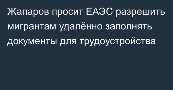 Жапаров просит ЕАЭС разрешить мигрантам удалённо заполнять документы для трудоустройства