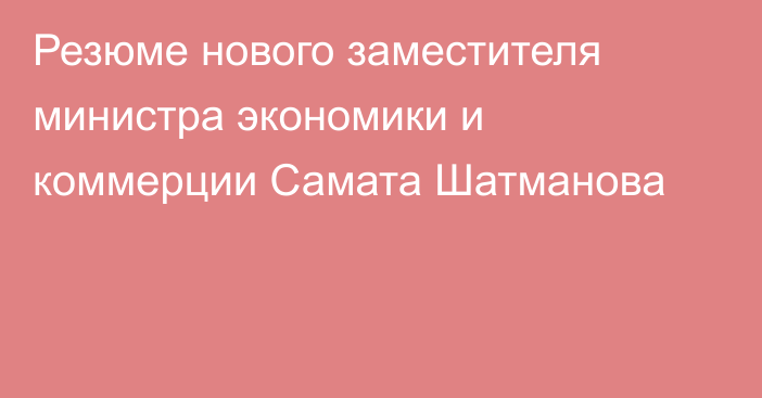 Резюме нового заместителя министра экономики и коммерции Самата Шатманова