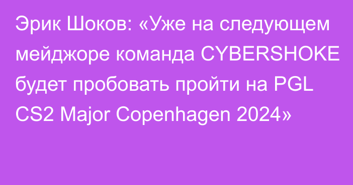 Эрик Шоков: «Уже на следующем мейджоре команда CYBERSHOKE будет пробовать пройти на PGL CS2 Major Copenhagen 2024»