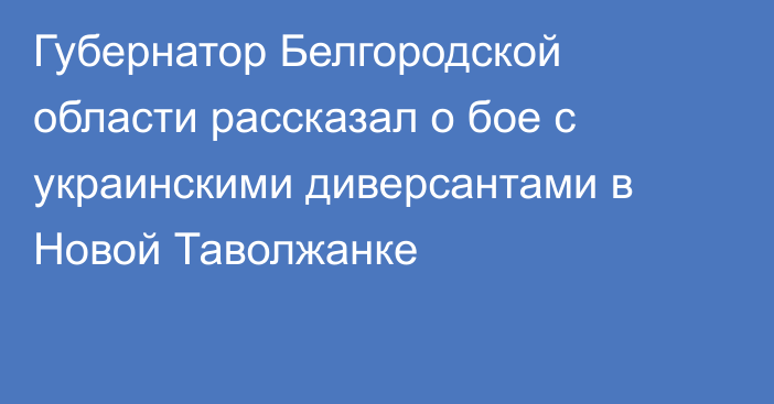 Губернатор Белгородской области рассказал о бое с украинскими диверсантами в Новой Таволжанке