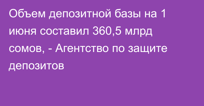 Объем депозитной базы на 1 июня составил 360,5 млрд сомов, - Агентство по защите депозитов
