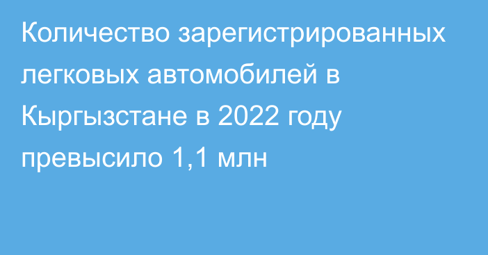 Количество зарегистрированных легковых автомобилей в Кыргызстане в 2022 году превысило 1,1 млн