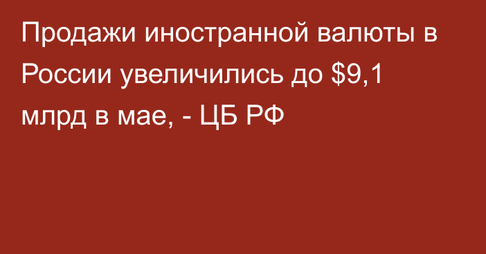 Продажи иностранной валюты в России увеличились до $9,1 млрд в мае, - ЦБ РФ