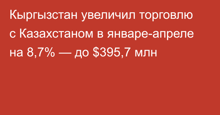 Кыргызстан увеличил торговлю с Казахстаном в январе-апреле на 8,7% — до $395,7 млн