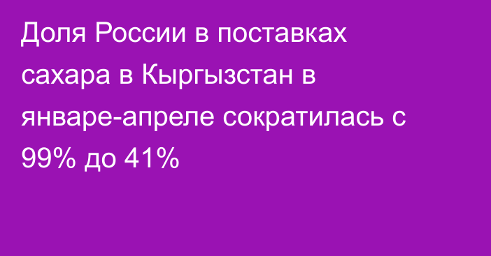 Доля России в поставках сахара в Кыргызстан в январе-апреле сократилась с 99% до 41%