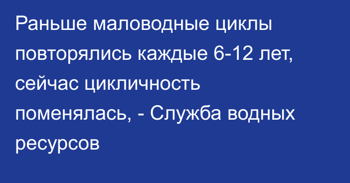 Раньше маловодные циклы повторялись каждые 6-12 лет, сейчас цикличность поменялась, - Служба водных ресурсов