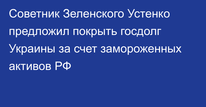 Советник Зеленского Устенко предложил покрыть госдолг Украины за счет замороженных активов РФ