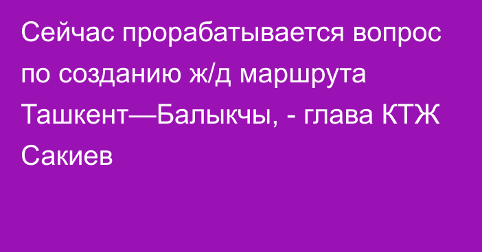Сейчас прорабатывается вопрос по созданию ж/д маршрута Ташкент—Балыкчы, - глава КТЖ Сакиев