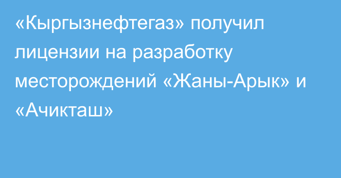 «Кыргызнефтегаз» получил лицензии на разработку месторождений «Жаны-Арык» и «Ачикташ»