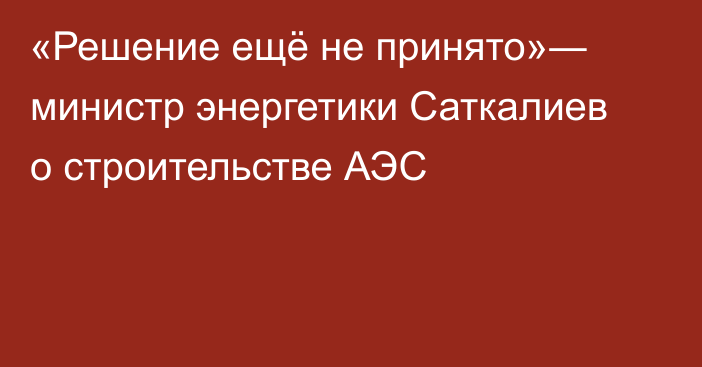 «Решение ещё не принято»― министр энергетики Саткалиев о строительстве АЭС
