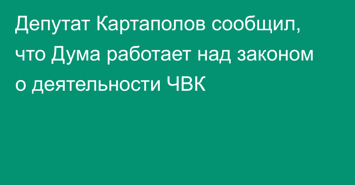 Депутат Картаполов сообщил, что Дума работает над законом о деятельности ЧВК