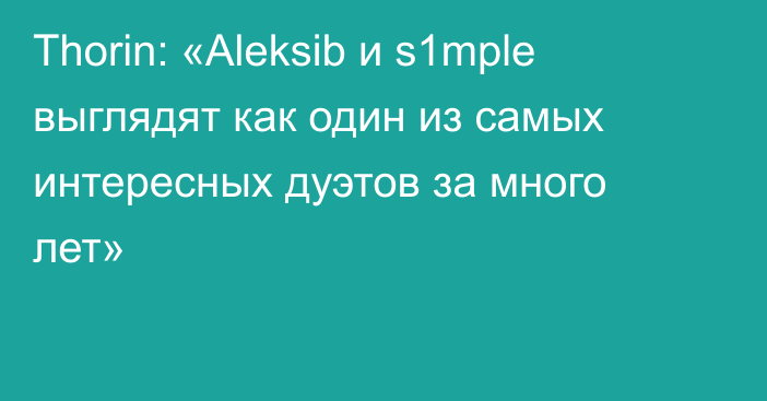 Thorin: «Aleksib и s1mple выглядят как один из самых интересных дуэтов за много лет»