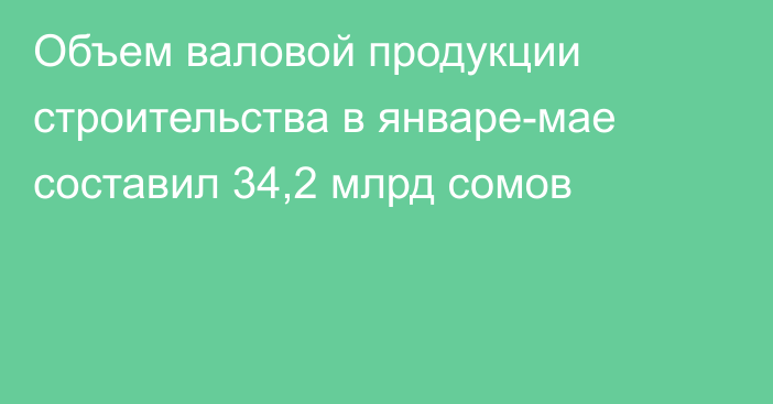 Объем валовой продукции строительства в январе-мае составил 34,2 млрд сомов