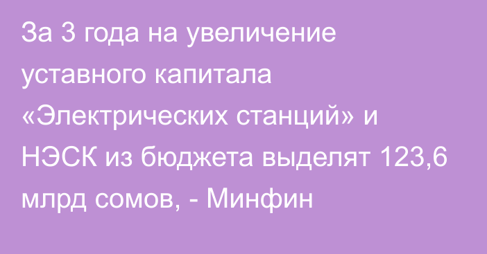 За 3 года на увеличение уставного капитала «Электрических станций» и НЭСК из бюджета выделят 123,6 млрд сомов, - Минфин