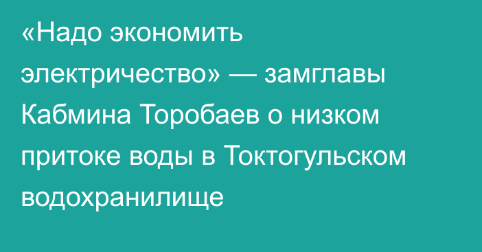 «Надо экономить электричество» — замглавы Кабмина Торобаев о низком притоке воды в Токтогульском водохранилище