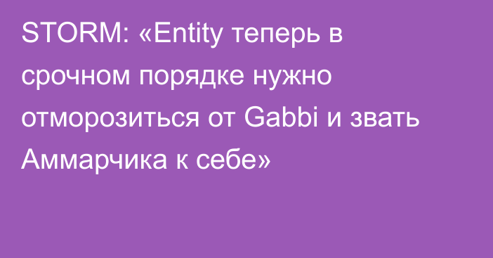 STORM: «Entity теперь в срочном порядке нужно отморозиться от Gabbi и звать Аммарчика к себе»