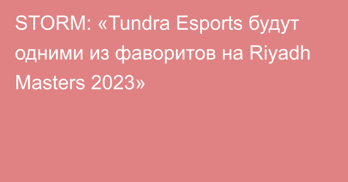 STORM: «Tundra Esports будут одними из фаворитов на Riyadh Masters 2023»