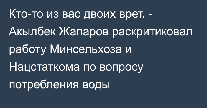 Кто-то из вас двоих врет, - Акылбек Жапаров раскритиковал работу Минсельхоза и Нацстаткома по вопросу потребления воды