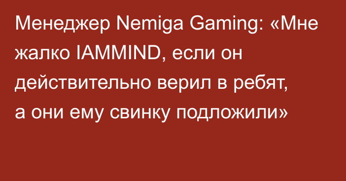 Менеджер Nemiga Gaming: «Мне жалко IAMMIND, если он действительно верил в ребят, а они ему свинку подложили»