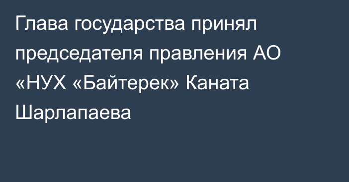 Глава государства принял председателя правления АО «НУХ «Байтерек» Каната Шарлапаева