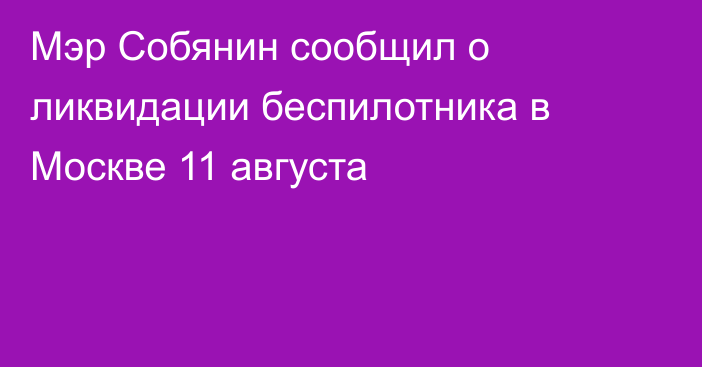 Мэр Собянин сообщил о ликвидации беспилотника в Москве 11 августа