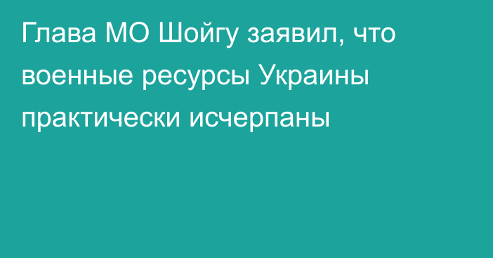 Глава МО Шойгу заявил, что военные ресурсы Украины практически исчерпаны