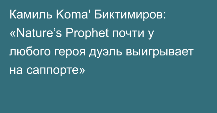 Камиль Koma' Биктимиров: «Nature’s Prophet почти у любого героя дуэль выигрывает на саппорте»