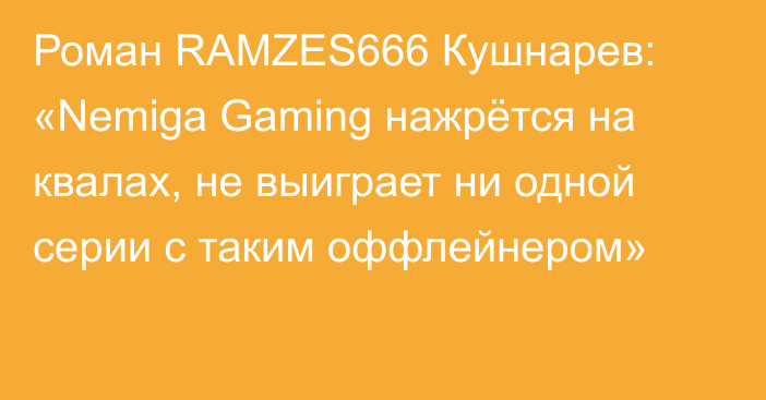 Роман RAMZES666 Кушнарев: «Nemiga Gaming нажрётся на квалах, не выиграет ни одной серии с таким оффлейнером»