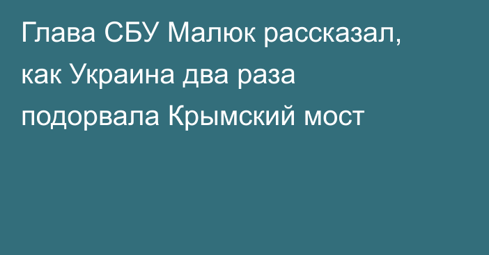 Глава СБУ Малюк рассказал, как Украина два раза подорвала Крымский мост