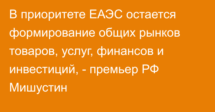 В приоритете ЕАЭС остается формирование общих рынков товаров, услуг, финансов и инвестиций, - премьер РФ Мишустин
