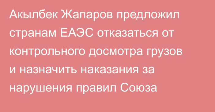 Акылбек Жапаров предложил странам ЕАЭС отказаться от контрольного досмотра грузов и назначить наказания за нарушения правил Союза