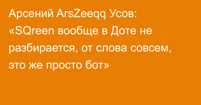 Арсений ArsZeeqq Усов: «SQreen вообще в Доте не разбирается, от слова совсем, это же просто бот»