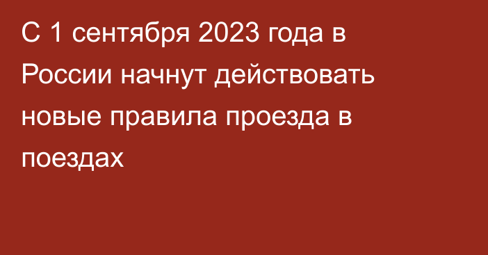 С 1 сентября 2023 года в России начнут действовать новые правила проезда в поездах