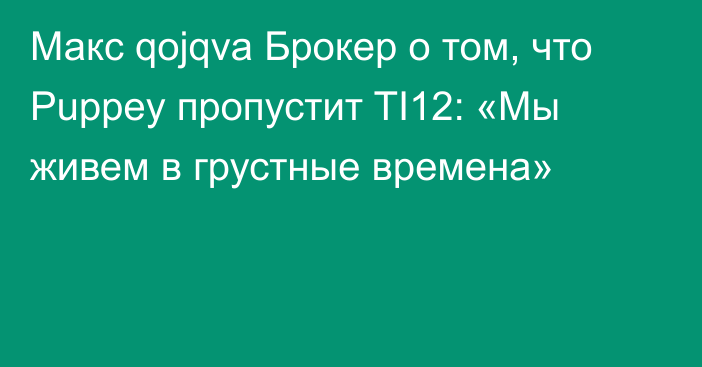 Макс qojqva Брокер о том, что Puppey пропустит TI12: «Мы живем в грустные времена»