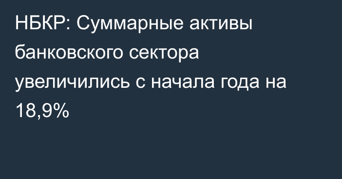 НБКР: Суммарные активы банковского сектора увеличились с начала года на 18,9%