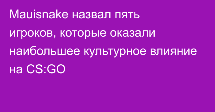 Mauisnake назвал пять игроков, которые оказали наибольшее культурное влияние на CS:GO