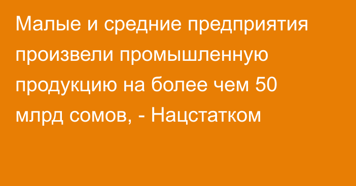 Малые и средние предприятия произвели промышленную продукцию на более чем 50 млрд сомов, - Нацстатком