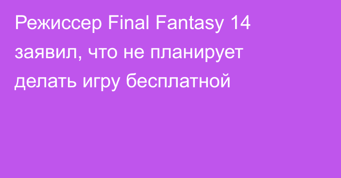 Режиссер Final Fantasy 14 заявил, что не планирует делать игру бесплатной