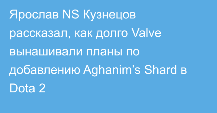 Ярослав NS Кузнецов рассказал, как долго Valve вынашивали планы по добавлению Aghanim’s Shard в Dota 2