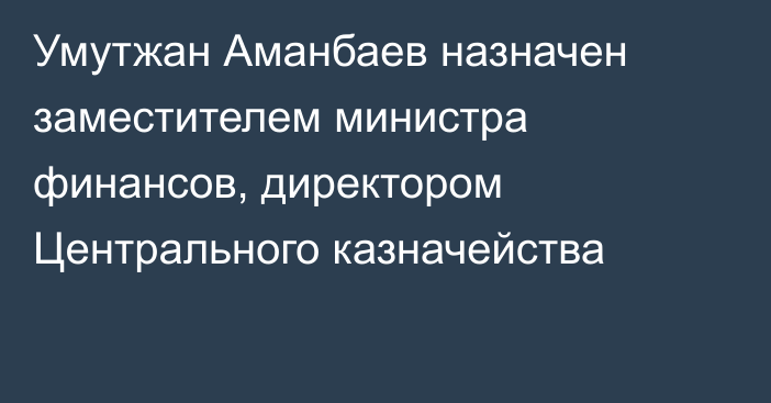 Умутжан Аманбаев назначен заместителем министра финансов, директором Центрального казначейства