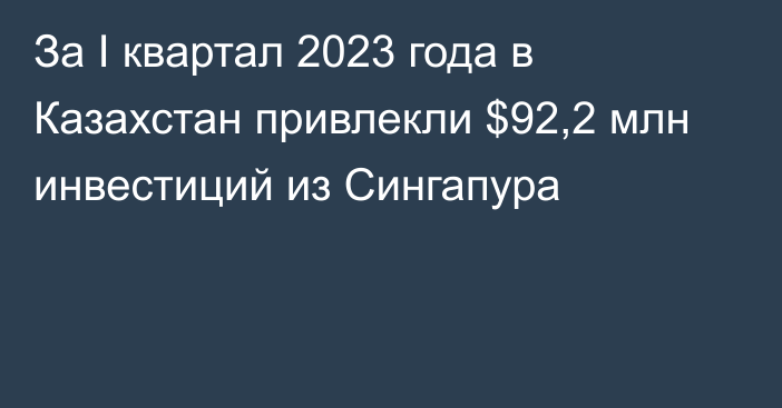 За I квартал 2023 года в Казахстан привлекли $92,2 млн инвестиций из Сингапура